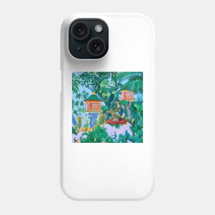 Chinoiserie monkey playing flute in hanging gardens Phone Case