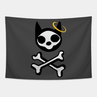 Dead Cat Skull Bones Pirate Angel Doodle Tapestry