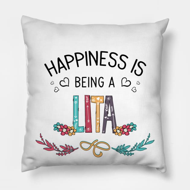 Happiness Is Being A Lita Wildflowers Valentines Mothers Day Pillow by KIMIKA