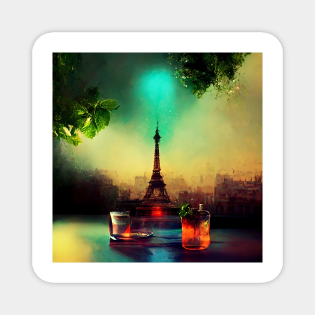 Surreal Drink Paris Terrasse Mojito Warm Lighting Ocra Magnet by AmazinfArt