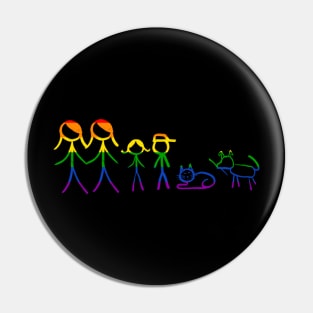 Lesbian family in rainbow colors, with children, cat and dog Pin