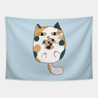 Calico cat eating cookie Tapestry