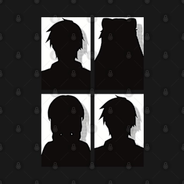 All Main Characters from More than a married couple, but not lovers or Fuufu Ijou, Koibito Miman: Akari Watanabe, Shiori Sakurazaka, Jirou Yakuin and Minami Tenjin in Black and White Silhouette Design by Animangapoi