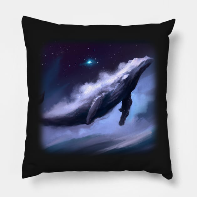 Whale floating in the sky Pillow by Perryfranken