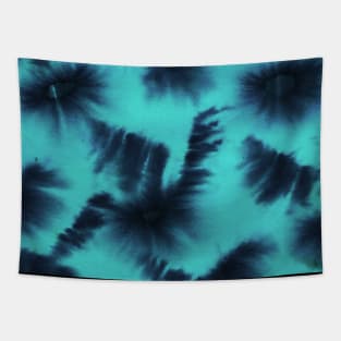 Turquoise blue and dark blue abstract ink art design Tapestry