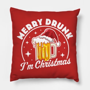 Merry Drunk I'm Christmas Funny Beer Drinker Santa Hat Pillow