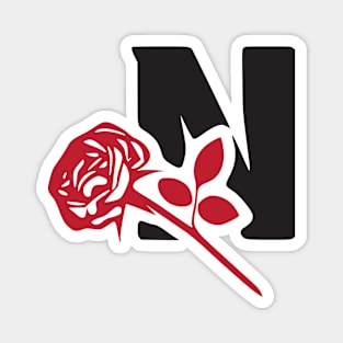 Letter N monogram with a red rose. Magnet