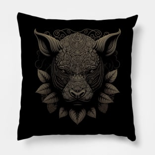 rhinoceros decorated with Javanese ornaments Pillow