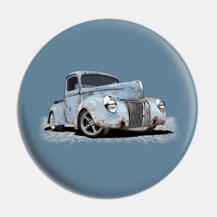 Vintage rusty blue 40 Ford rat rod pickup Pin