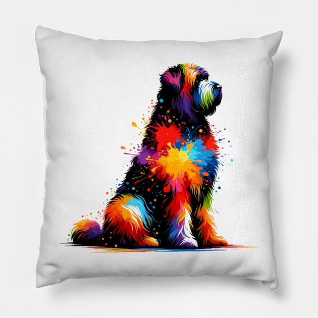 Abstract Bouvier des Flandres in Colorful Splash Art Pillow by ArtRUs