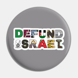 Defund Israel - Palestine Symbols - White Sticker - Back Pin