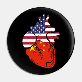 USA and Chinese flag heart Pin