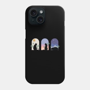 Boho minimalist black cats with plants - day, evening and night pack Phone Case