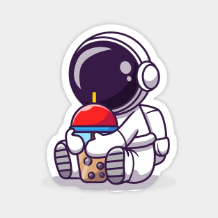 Cute Astronaut Drinking Boba Milk Tea Cartoon Magnet