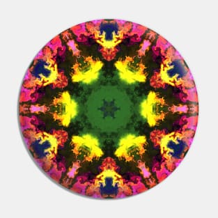 Psychedelic Mandala Flower Yellow Green and Pink Pin