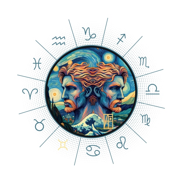 ZODIAC Gemini - Astrological GEMINI - GEMINI - ZODIAC sign - Van Gogh style - 12 by ArtProjectShop