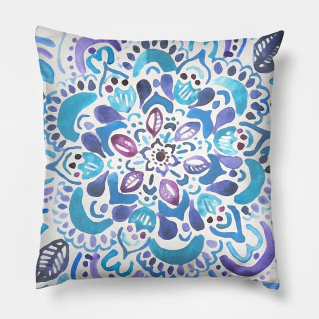 The Blues - Watercolour Mandala Pillow by tangerinetane