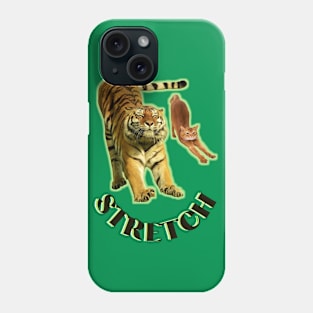 Stretch exercise by a tiger and a cat - black text Phone Case