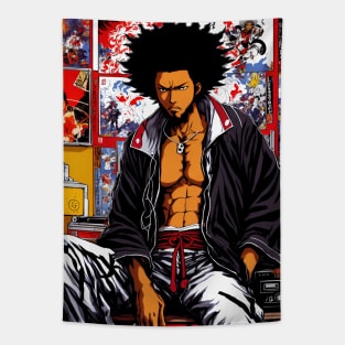 Samurai Afro Lofi Hip hop Aesthetic 90s Tapestry