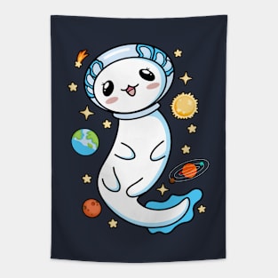 Astronaut Axolotl Cute Kawaii Salamander In Space Tapestry