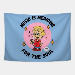 Music is Medicine for the soul black text Fritts Cartoons Tapestry