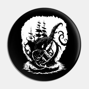 black and white Octopus Ship Pin