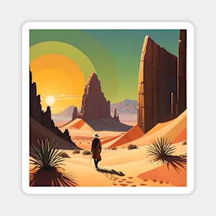 Geometric Wanderer: Surreal Desert Landscape Magnet