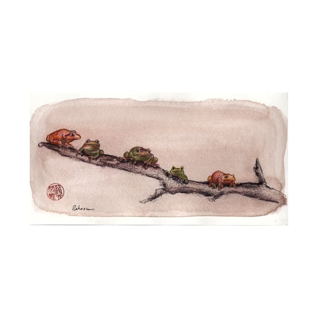 Spring Peepers - Original watercolor painting of tiny little forest frogs pinkletinks tinkletoes by tranquilwaters