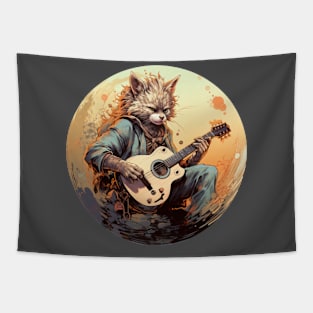 Cat Playing Guitar Funny Cat With Guitar Cute Cat Guitar Tapestry