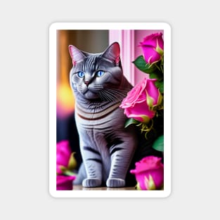 British Shorthair and Rose Take the Stage Magnet