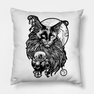 Magic Cat - Black Outlined Version Pillow