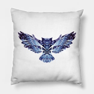 Artistic Fractal Blue Owl Pillow