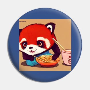 Kawaii Red Panda Eating Ramen Pin