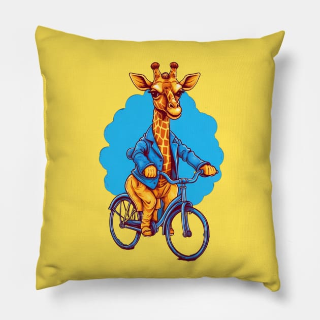 Giraffe Ride A Bicycle Pillow by hippohost
