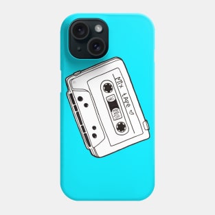 Mix Tape, Black and White - Retro Cassette Tape Outline Drawing Phone Case