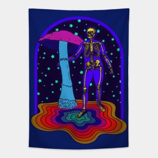 Psychedelic Skeleton with Mushroom Tie Dye Tapestry