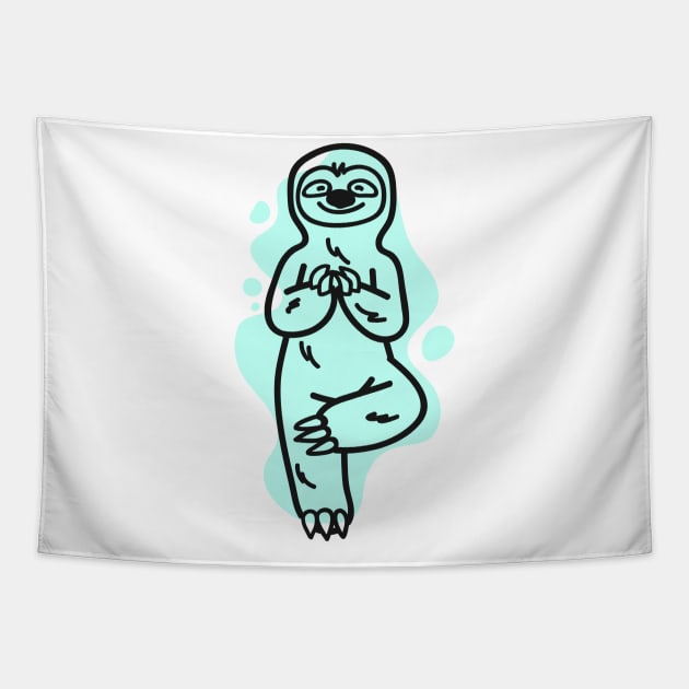 Cute Funny Yoga Sloth Sticker Tapestry by Nature Lover Apparel