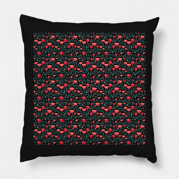 Poppy Field Floral Pattern Pillow by Neginmf