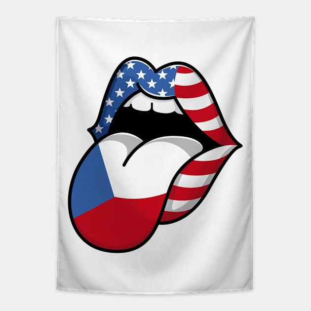 Tongue Czech Pride Flag of Czech Half American Half Czech Tapestry by RW