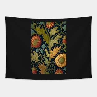 Floral Garden Botanical Print with Fall Gold Flowers Sunflowers and Leaves Tapestry