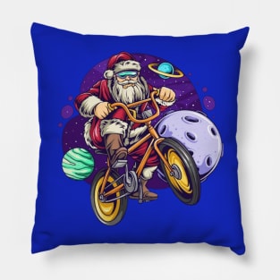 Christmas Santa cycling in space Pillow