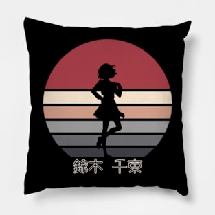 Lycoris Recoil Anime Characters Chisato Nishikigi Transparent Silhouette in Sunset Vintage Pillow