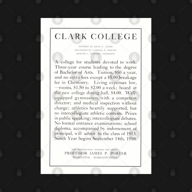 Clark University Vintage 1910 Advertisement - Worcester, Massachusetts by EphemeraKiosk