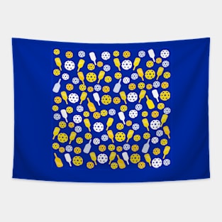 Yellow Blue White Cool Pickleball Pattern Tapestry