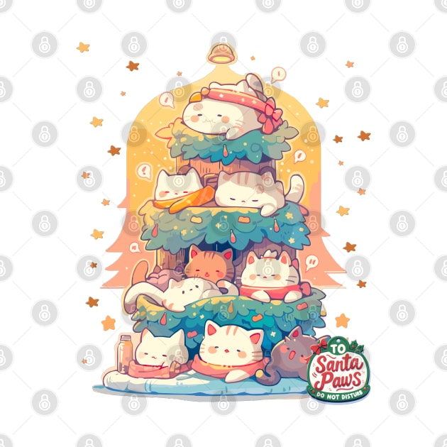 Kawaii Lazy Sleeping Cats Catmas Tree Cat Christmas by RuftupDesigns