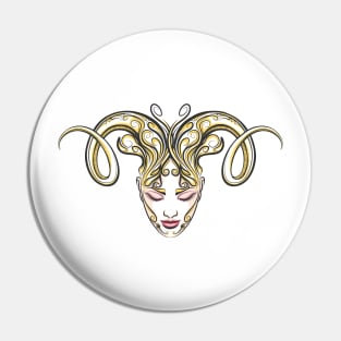 Girl with horns of a ram drawn in tattoo style Pin