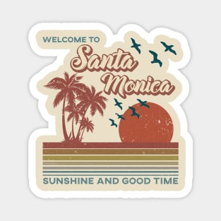 Santa Monica Beach - Santa Monica Beach Retro Sunset Magnet