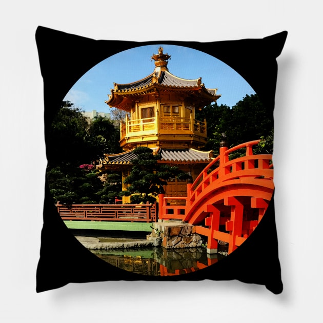 Golden Pagoda, Nan Lian Garden, Hong Kong Pillow by JoanNinjaHen