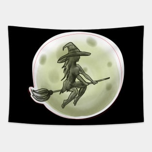 Halloween Witch flying broom in front Tapestry