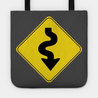 Caution Road Sign Swervy Down Arrow Tote